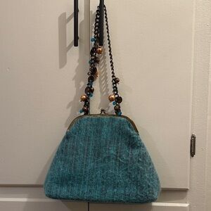 Mary Frances Turquoise Shoulder Bag with Beaded Strap